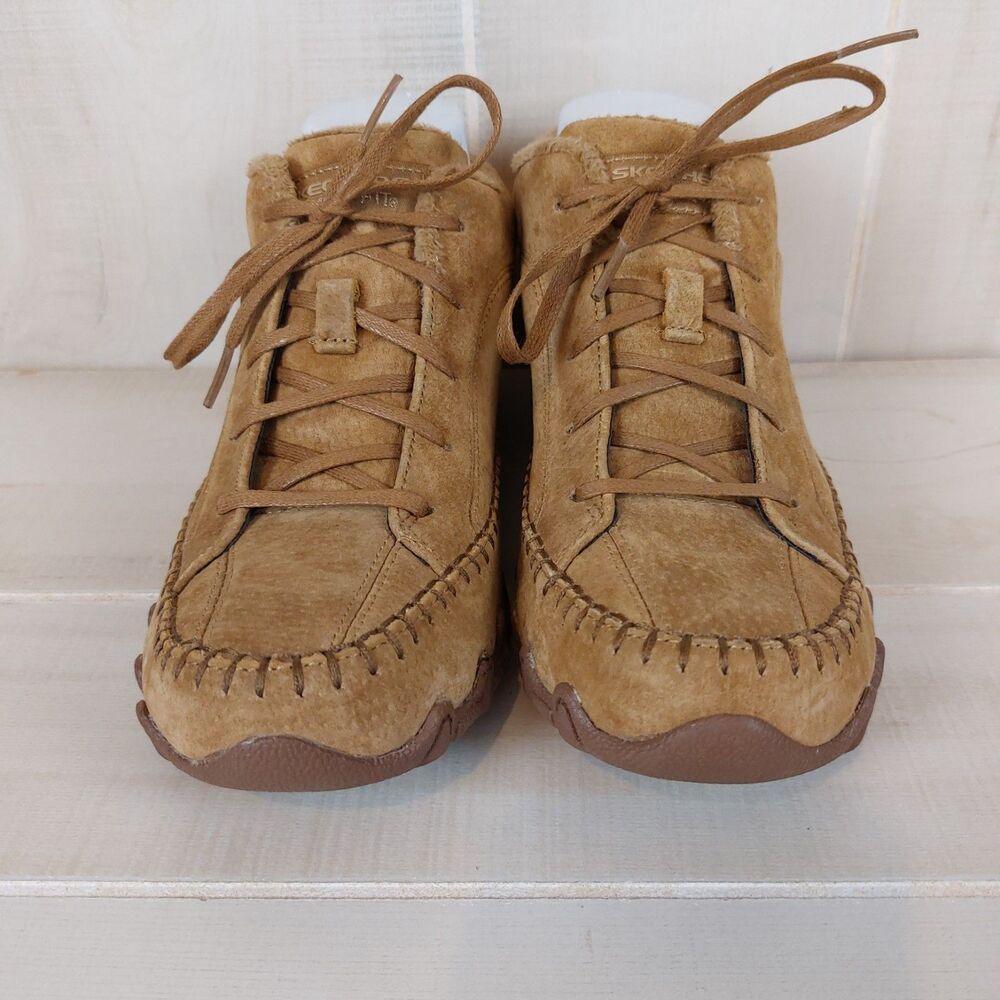 Skechers Totem Pole Moccasin Boots Women's Sz 7.5 Brown Suede Faux Fur Lining - Picture 5 of 8